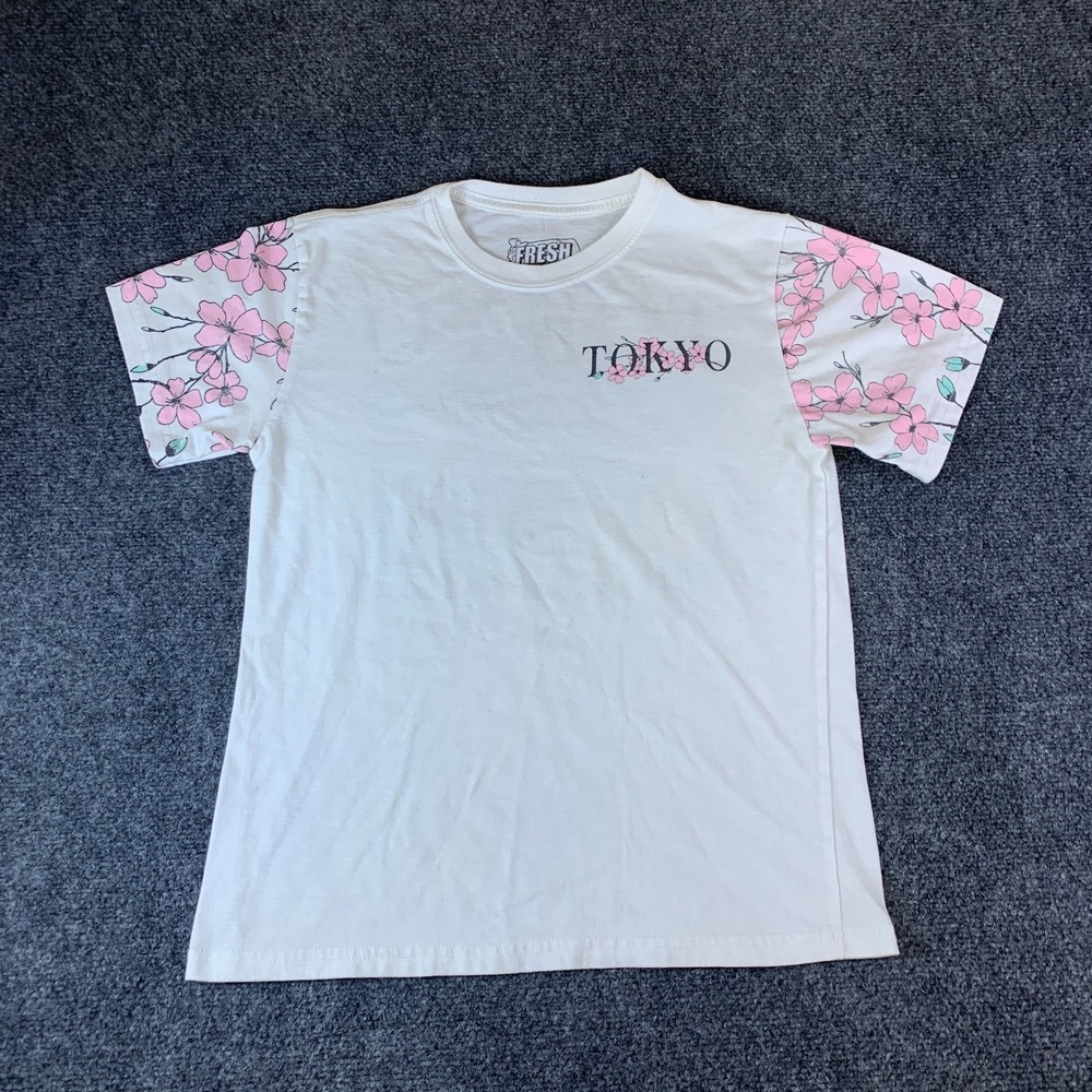 Fresh Laundry Tokyo T-Shirt Mens Large White Cherry Blossom Graphic Crew Neck